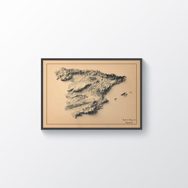 vintage shaded relief map of Spain