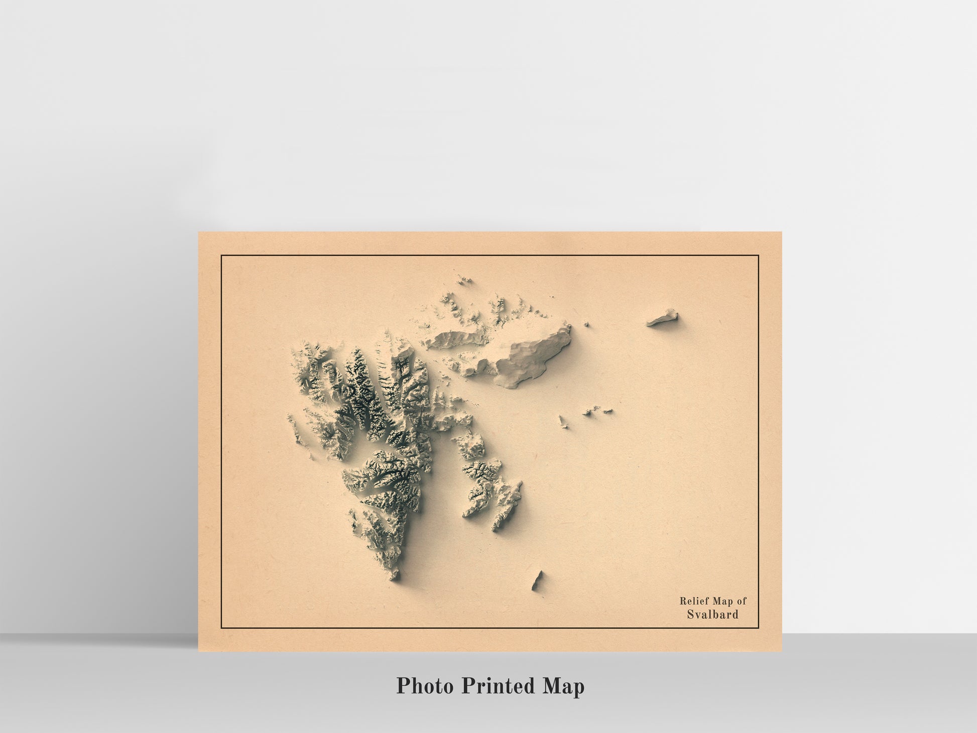 Svalbard, Norway, Shaded relief map print, highlighting topography. Ideal for home decor and geography lovers