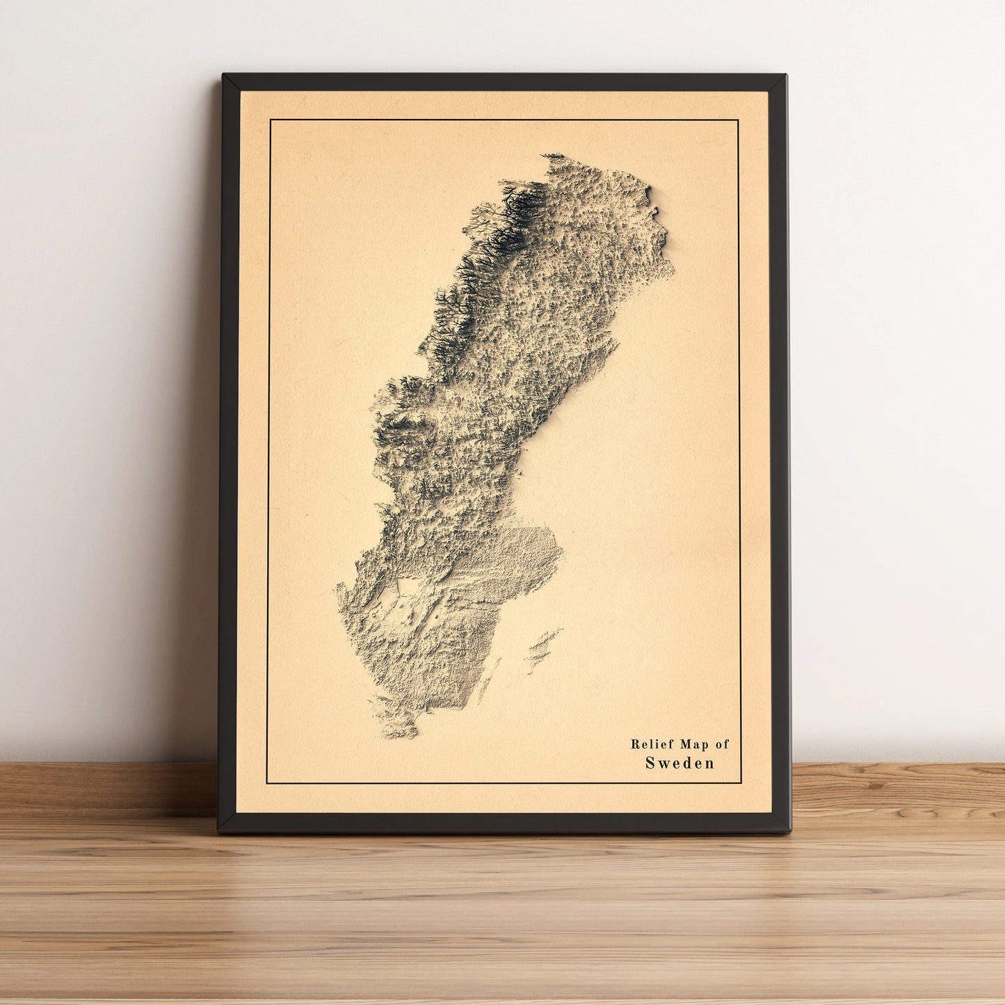 vintage shaded relief map of Sweden