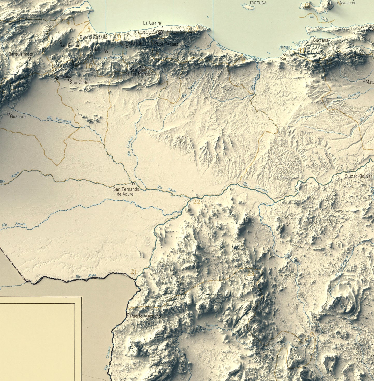 shaded vintage relief map of Venezuela