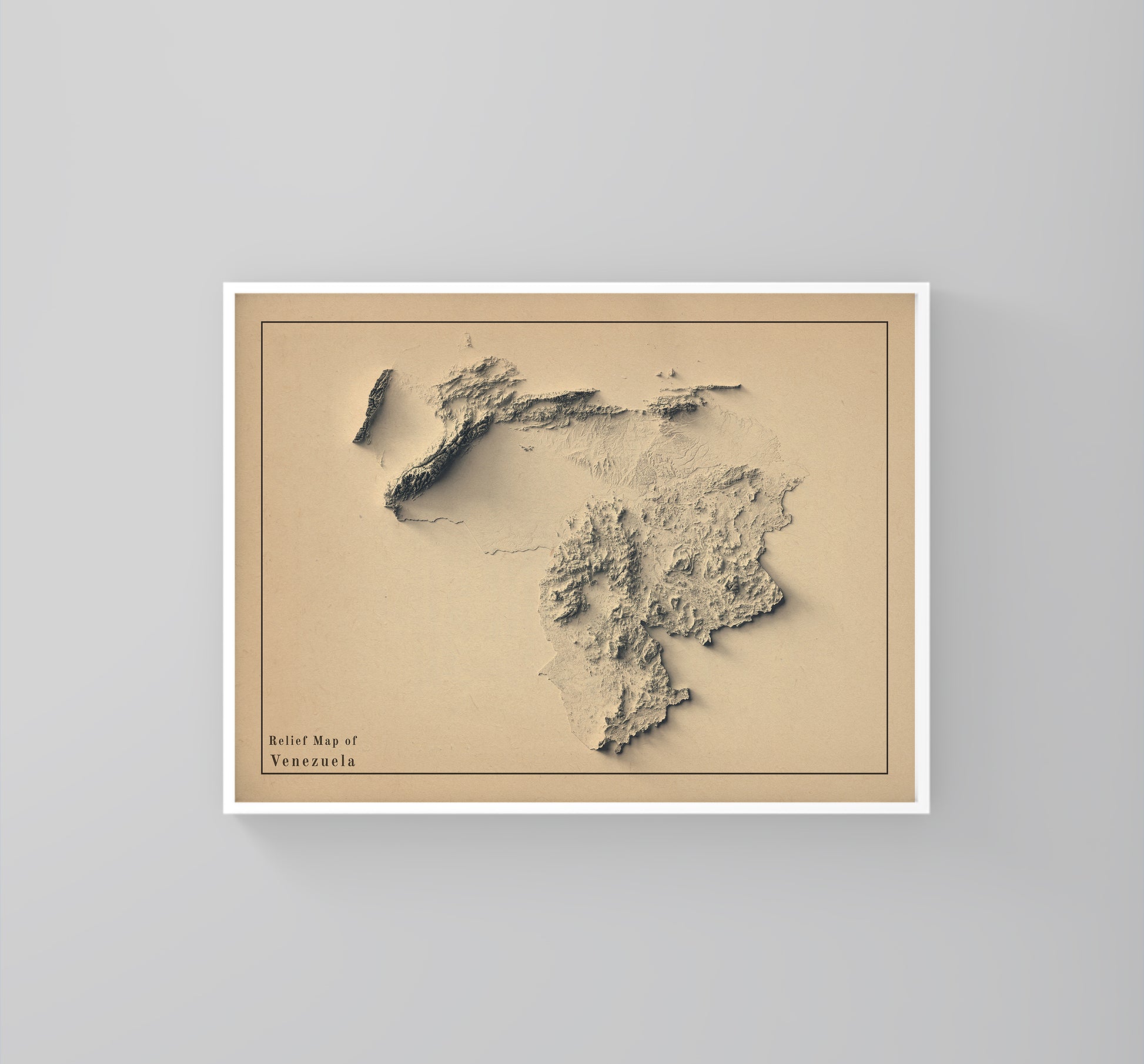 vintage shaded relief map of Venezuela