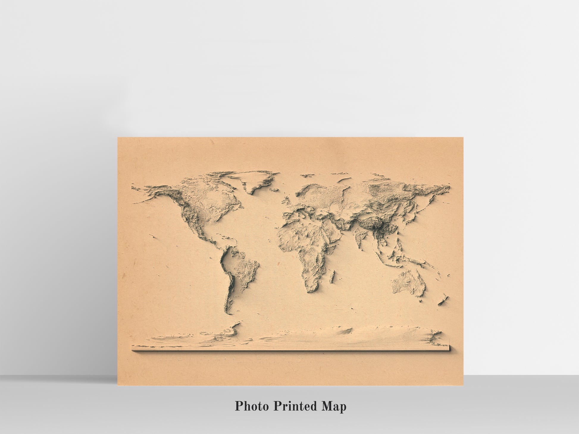 World Bathymetrical Map. Shaded relief print, highlighting topography. Ideal for home decor and geography lovers