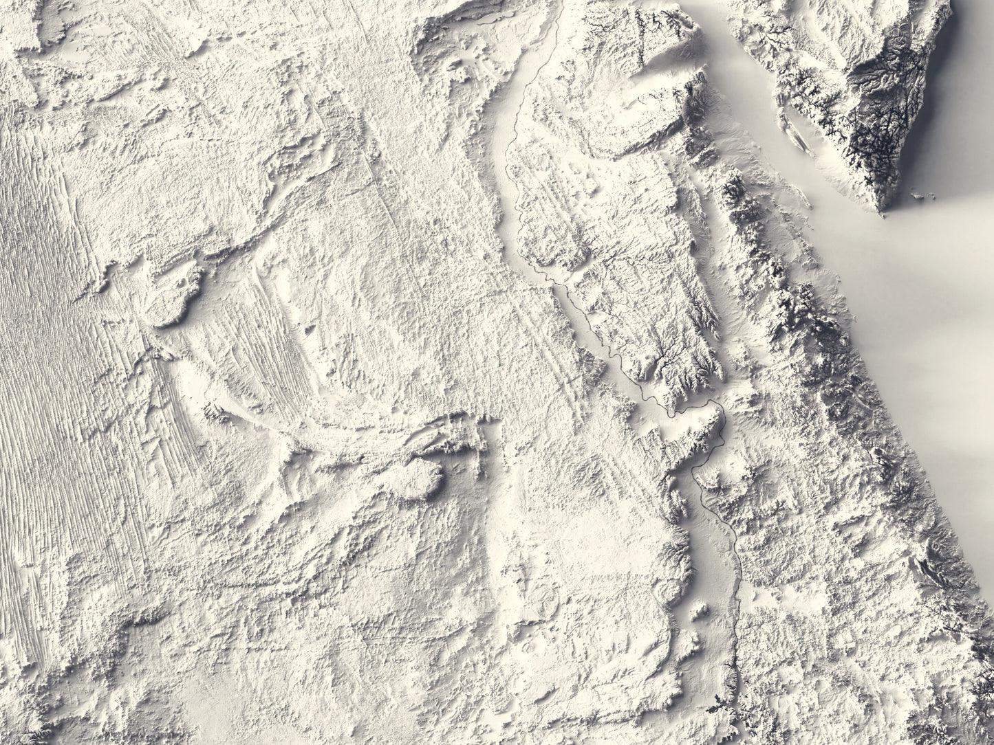 Detailed close-up of a Egypt relief map, showcasing textured topography and geographic contours