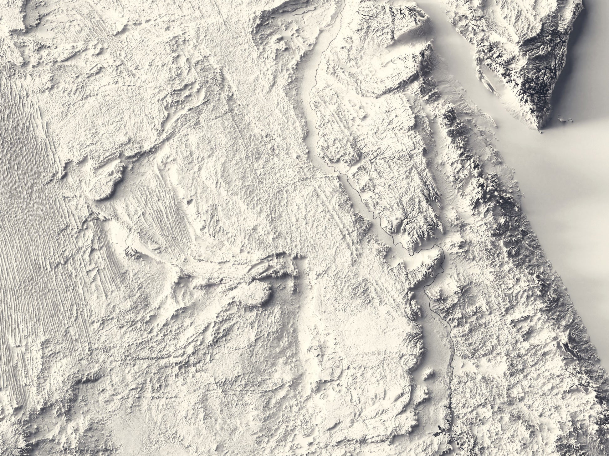Detailed close-up of a Egypt relief map, showcasing textured topography and geographic contours