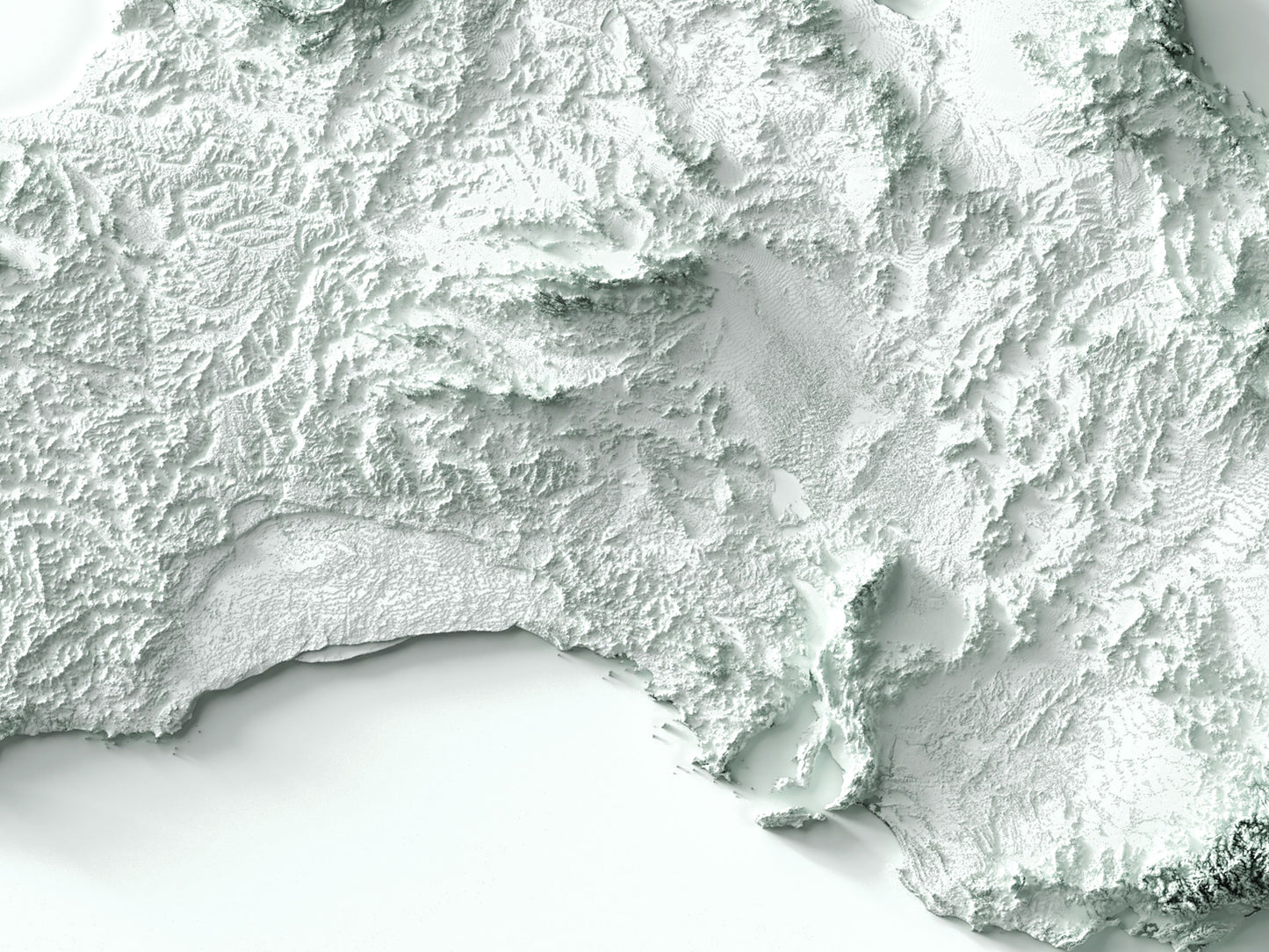 Detailed close-up of a Australia relief map, showcasing textured topography and geographic contours