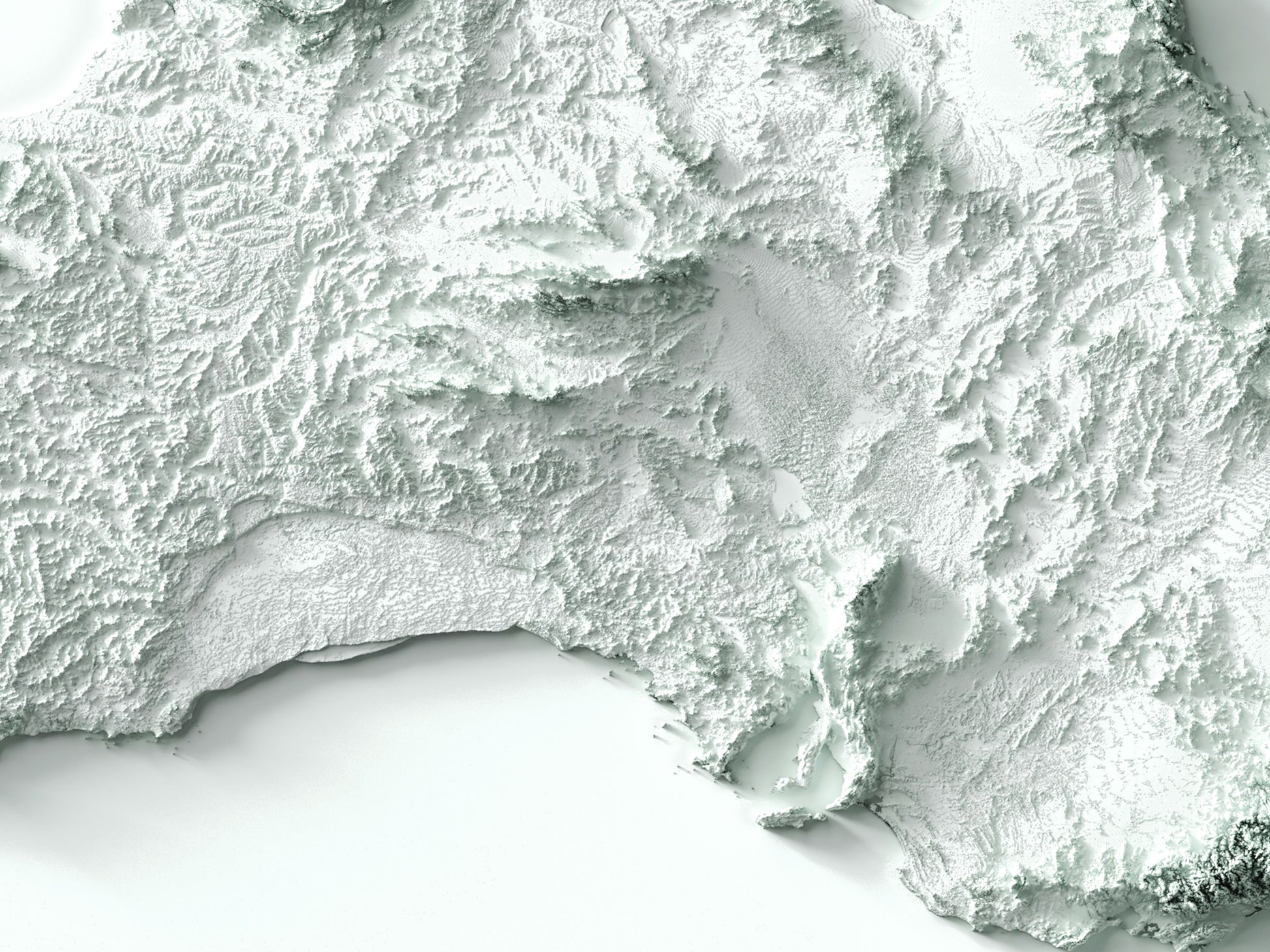 Detailed close-up of a Australia relief map, showcasing textured topography and geographic contours