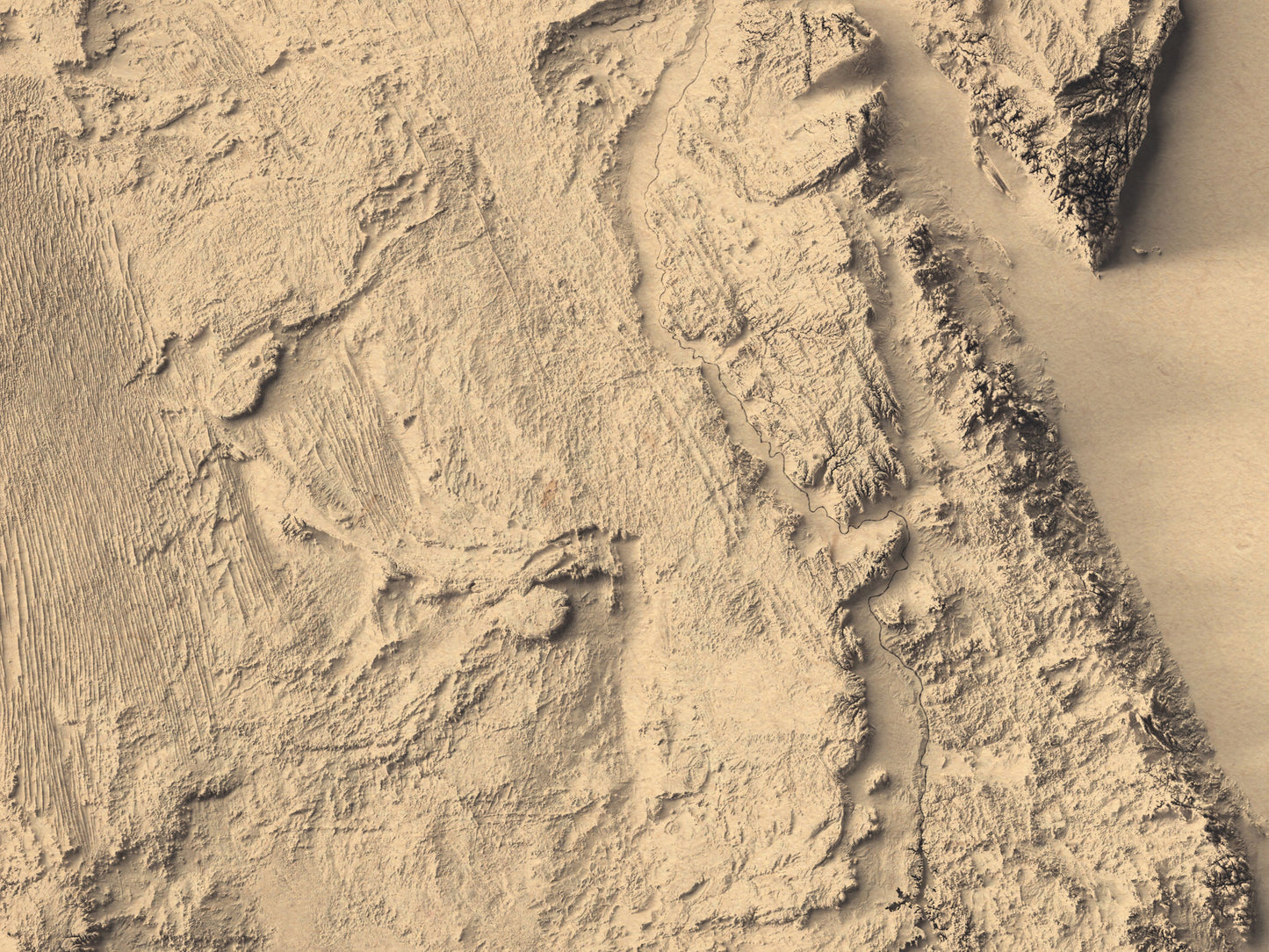 Detailed close-up of a vintage Egypt relief map, showcasing textured topography and geographic contours