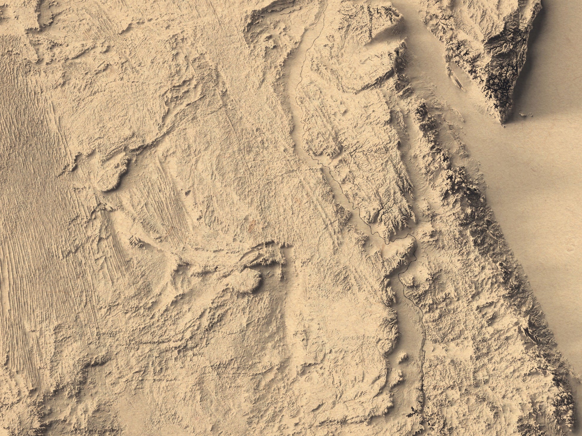 Detailed close-up of a vintage Egypt relief map, showcasing textured topography and geographic contours