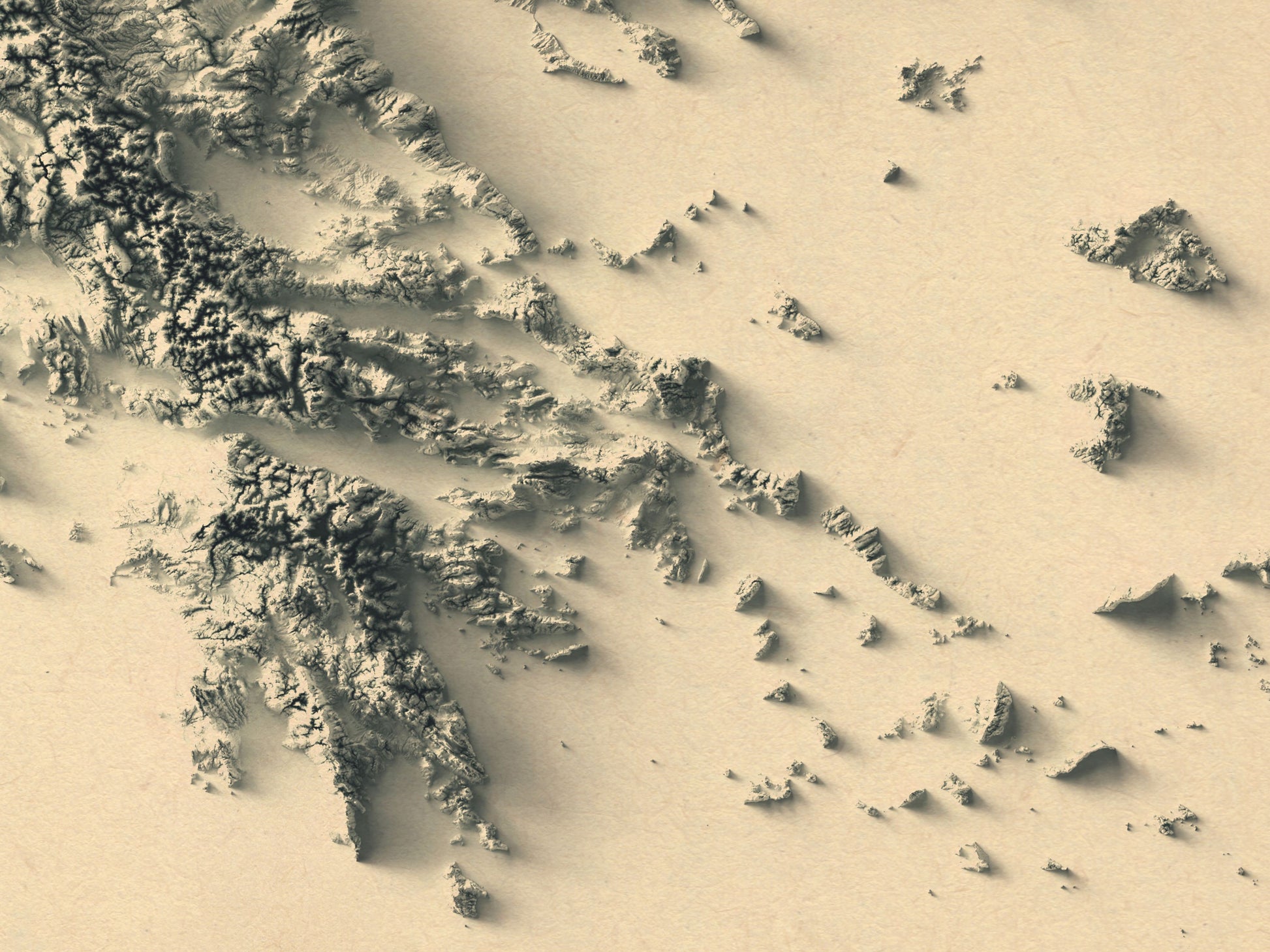 Detailed close-up of a vintage Greece relief map, showcasing textured topography and geographic contours