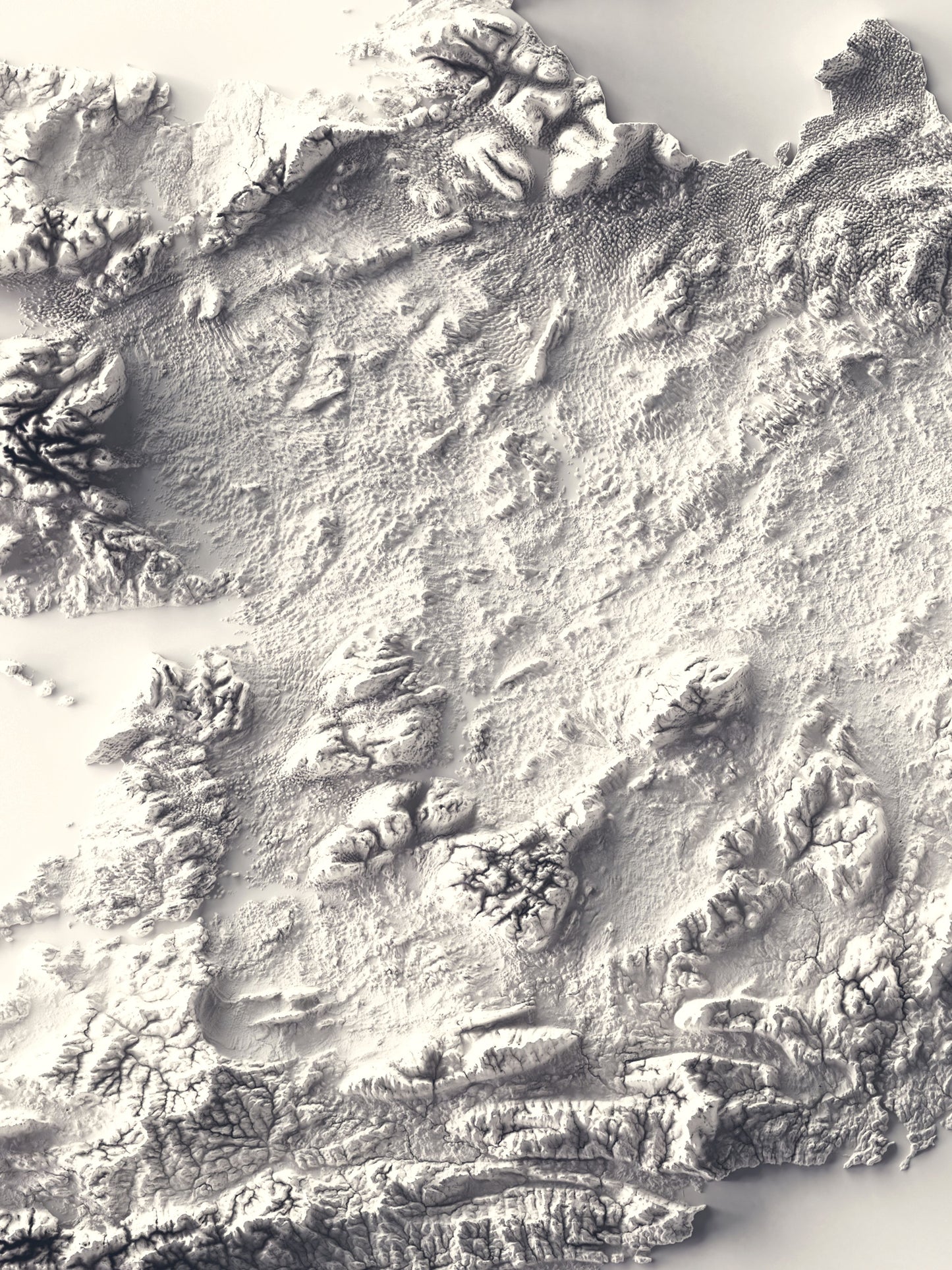 Detailed close-up of a Ireland relief map, showcasing textured topography and geographic contours