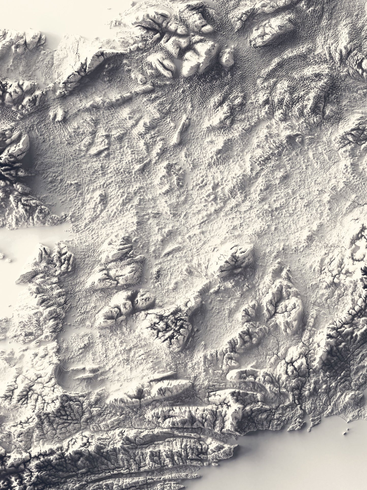 Detailed close-up of a Ireland relief map, showcasing textured topography and geographic contours