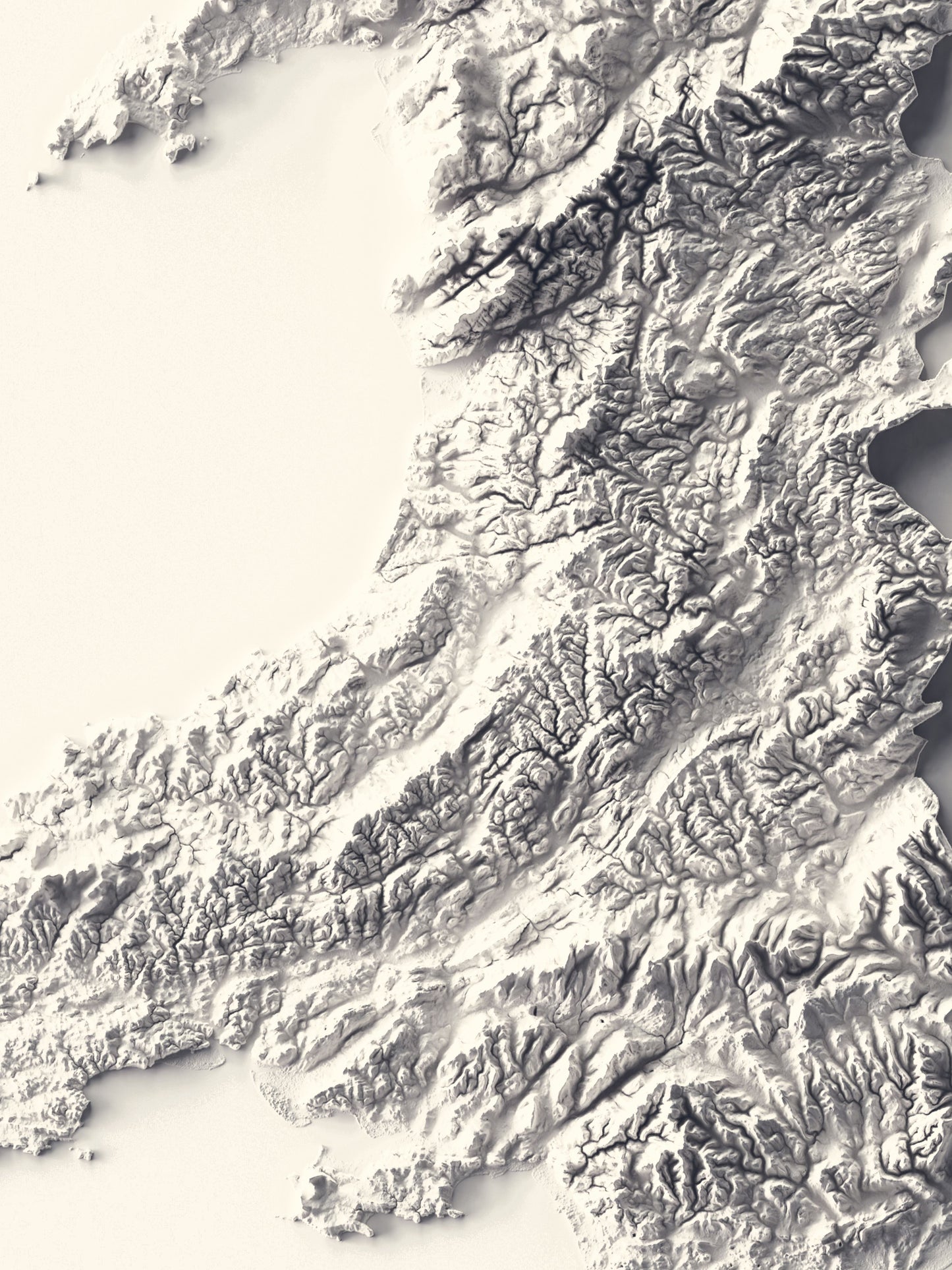 Detailed close-up of a wales relief map, showcasing textured topography and geographic contours