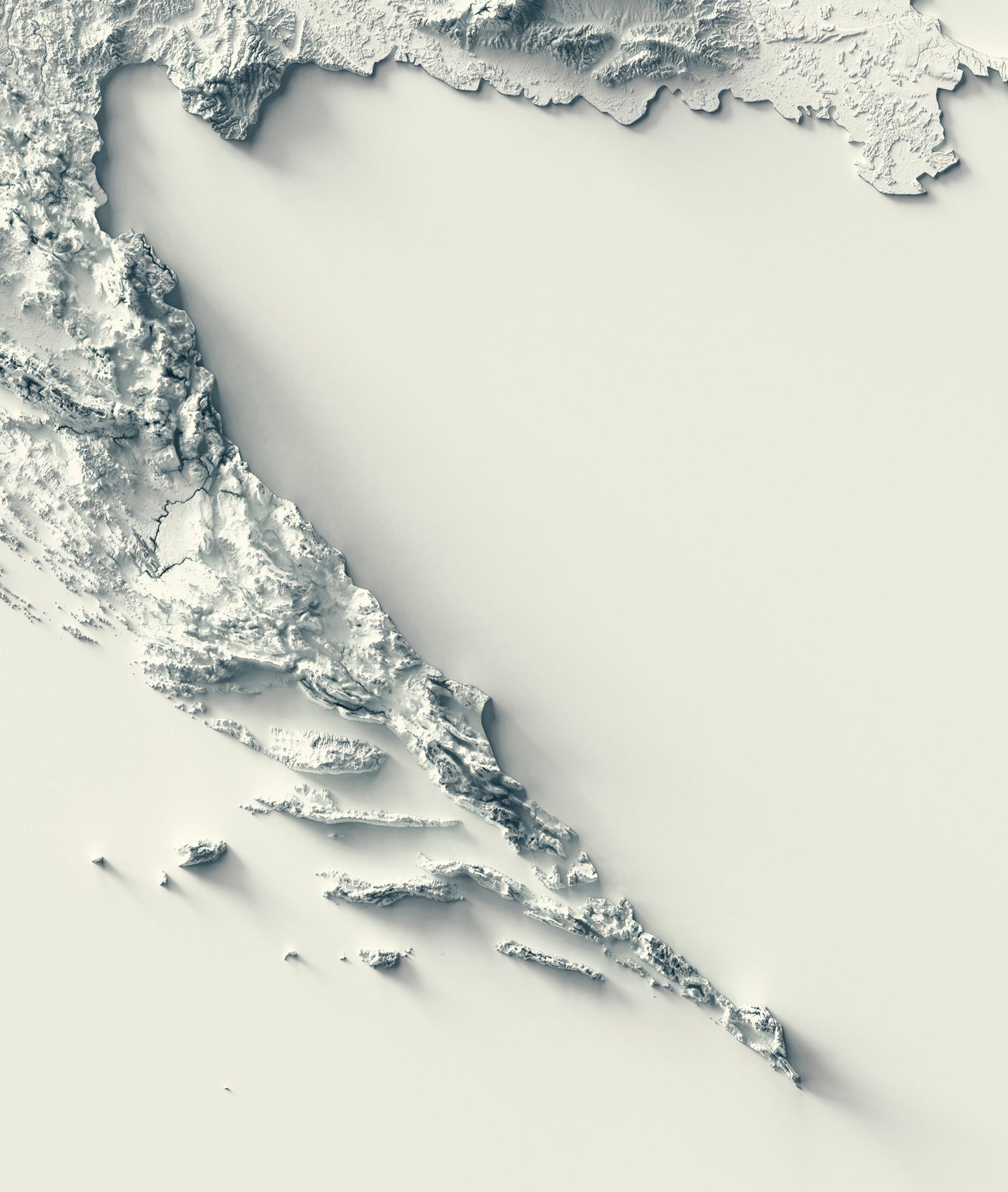 Detailed close-up of a Croatia relief map, showcasing textured topography and geographic contours