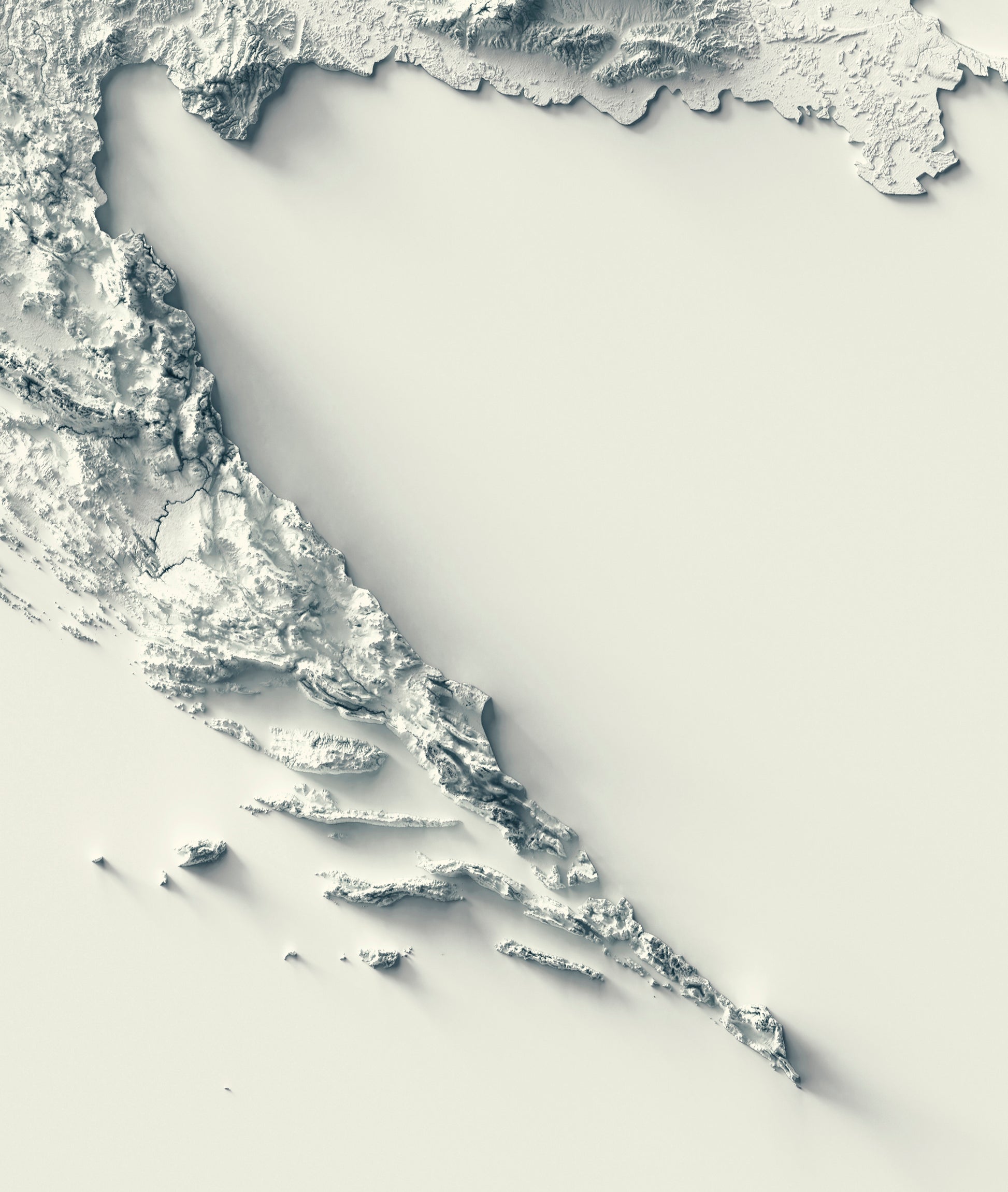 Detailed close-up of a Croatia relief map, showcasing textured topography and geographic contours
