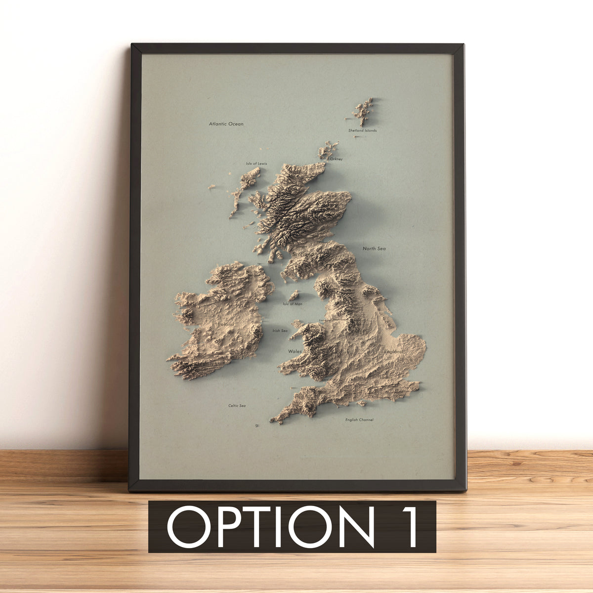 UK and Ireland Labeled Ocean Relief Map | Countries, Capitals, Oceans & Islands | British Islands Minimalist Map