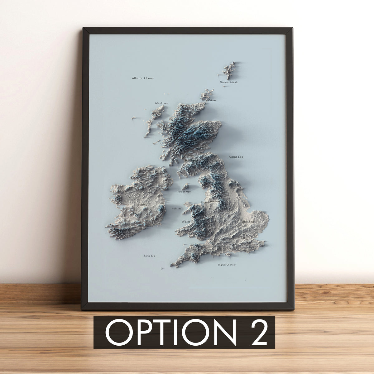 British Isles Labeled Ocean Relief Map | Countries, Capitals, Oceans & Islands | UK Minimalist Map (Cópia)
