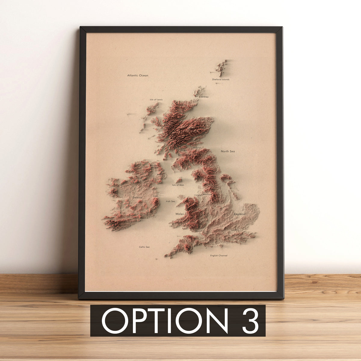 UK and Ireland Labeled Relief Map | Countries, Capitals, Seas & Islands | British Isles Minimalist Map