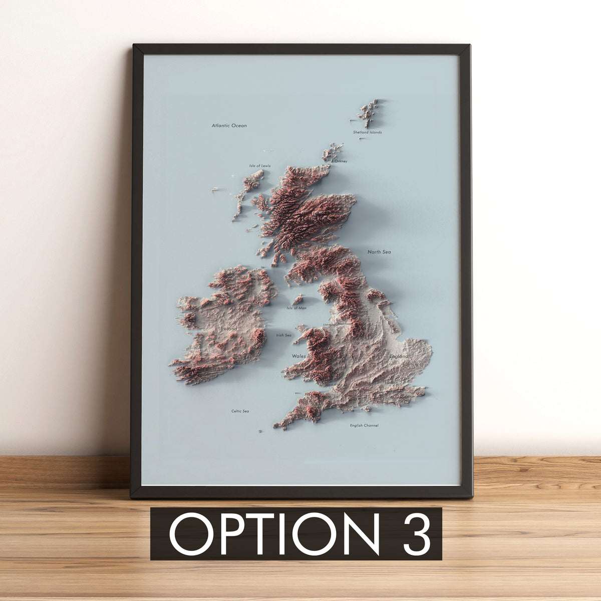 British Isles Labeled Ocean Relief Map | Countries, Capitals, Oceans & Islands | UK Minimalist Map (Cópia)