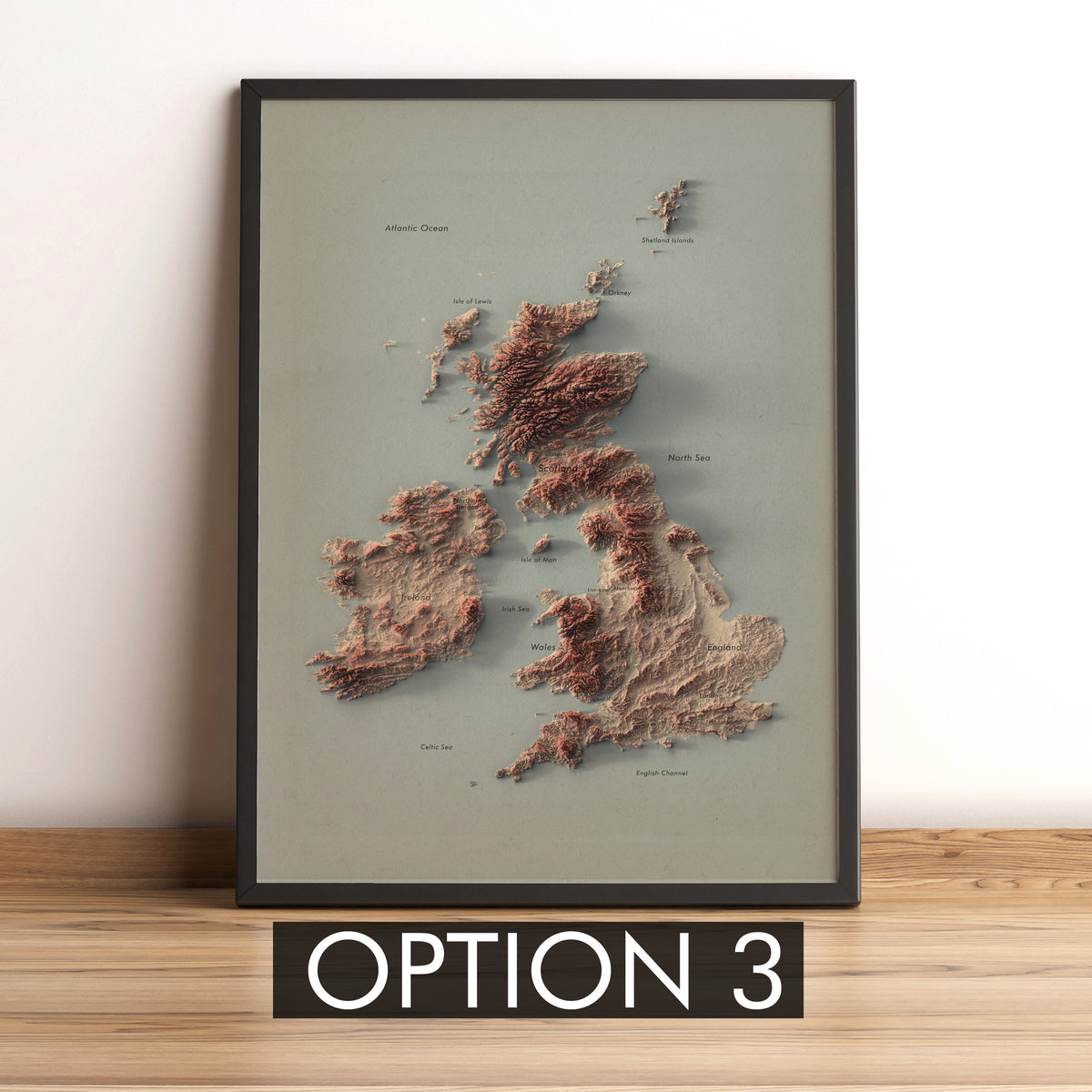 UK and Ireland Labeled Ocean Relief Map | Countries, Capitals, Oceans & Islands | British Islands Minimalist Map