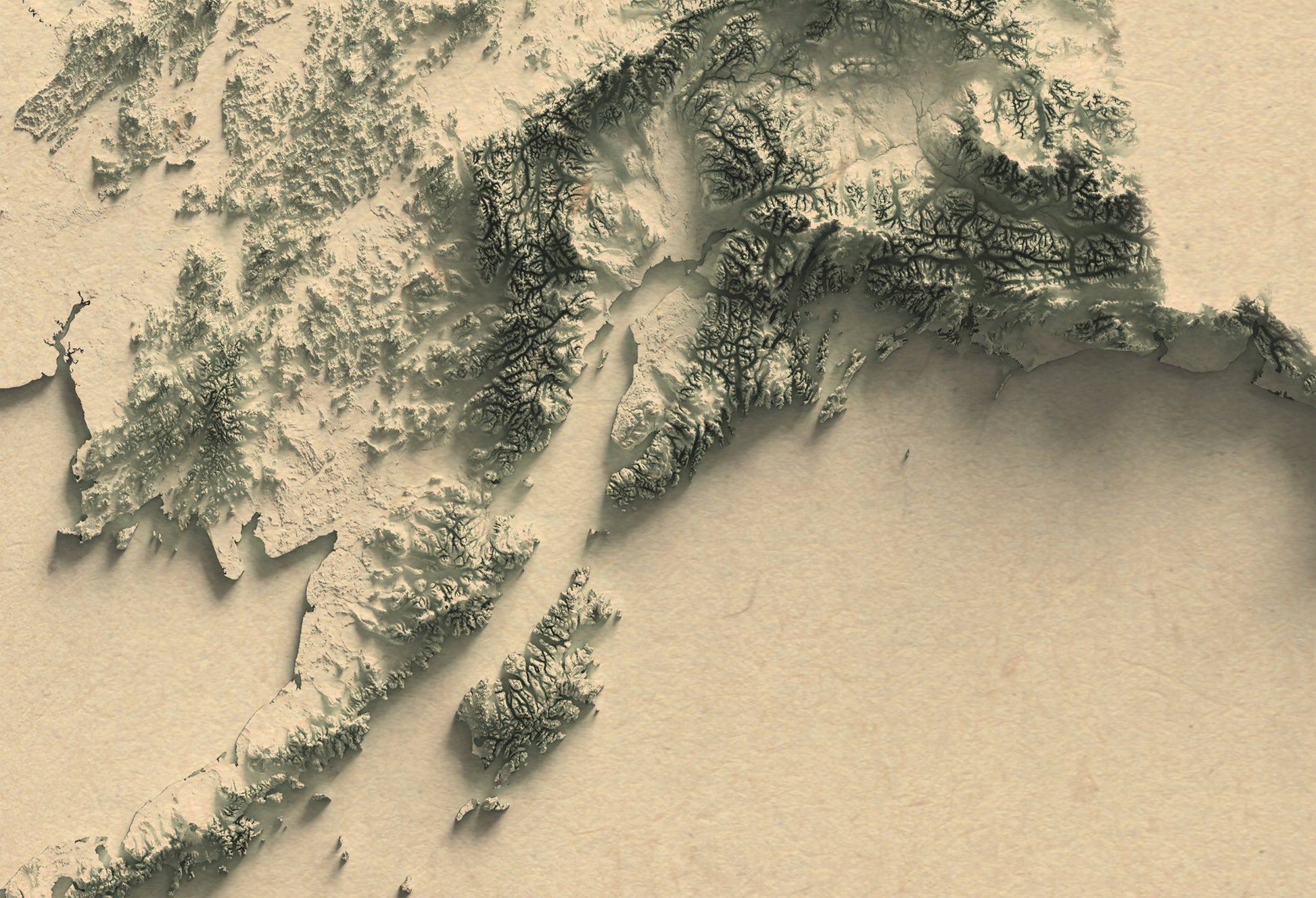 vintage shaded relief map of Alaska, USA