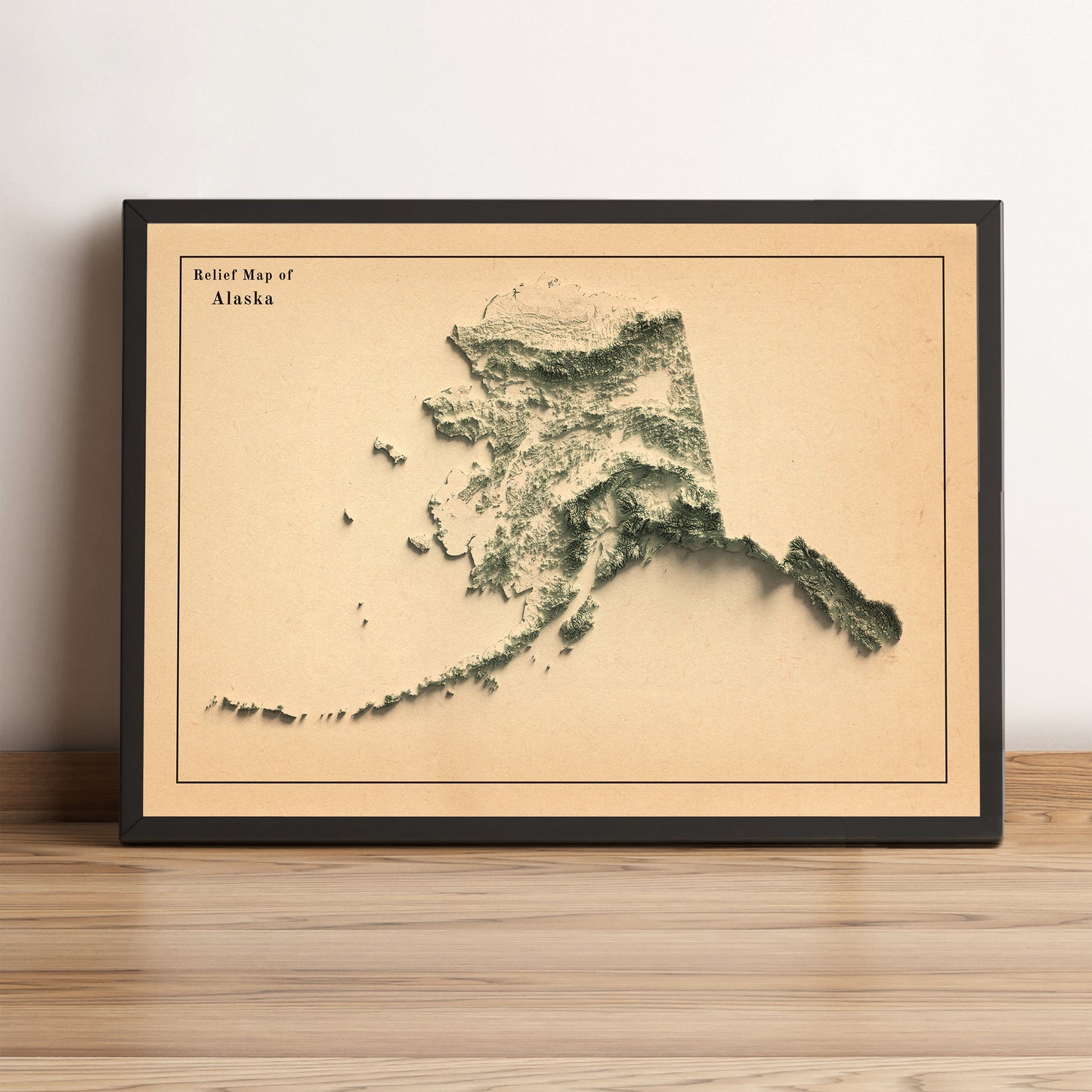 vintage shaded relief map of Alaska, USA