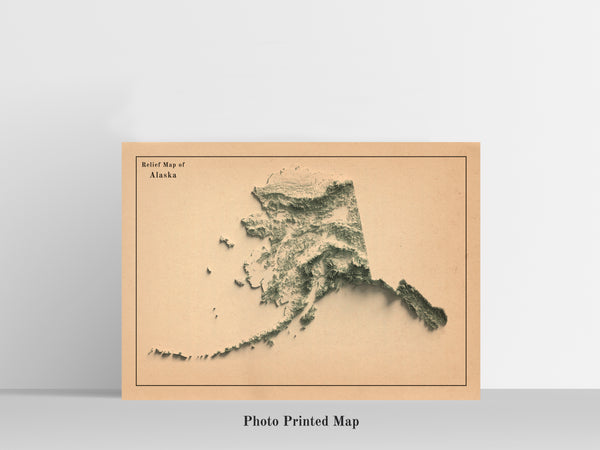 vintage shaded relief map of Alaska, USA