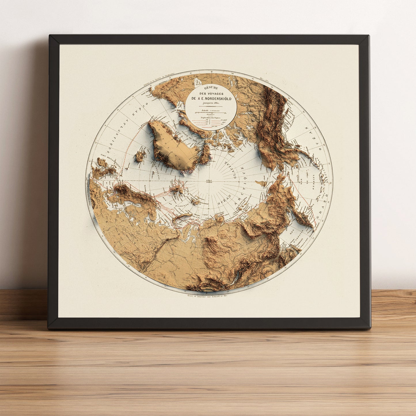 vintage shaded relief map of te arctic