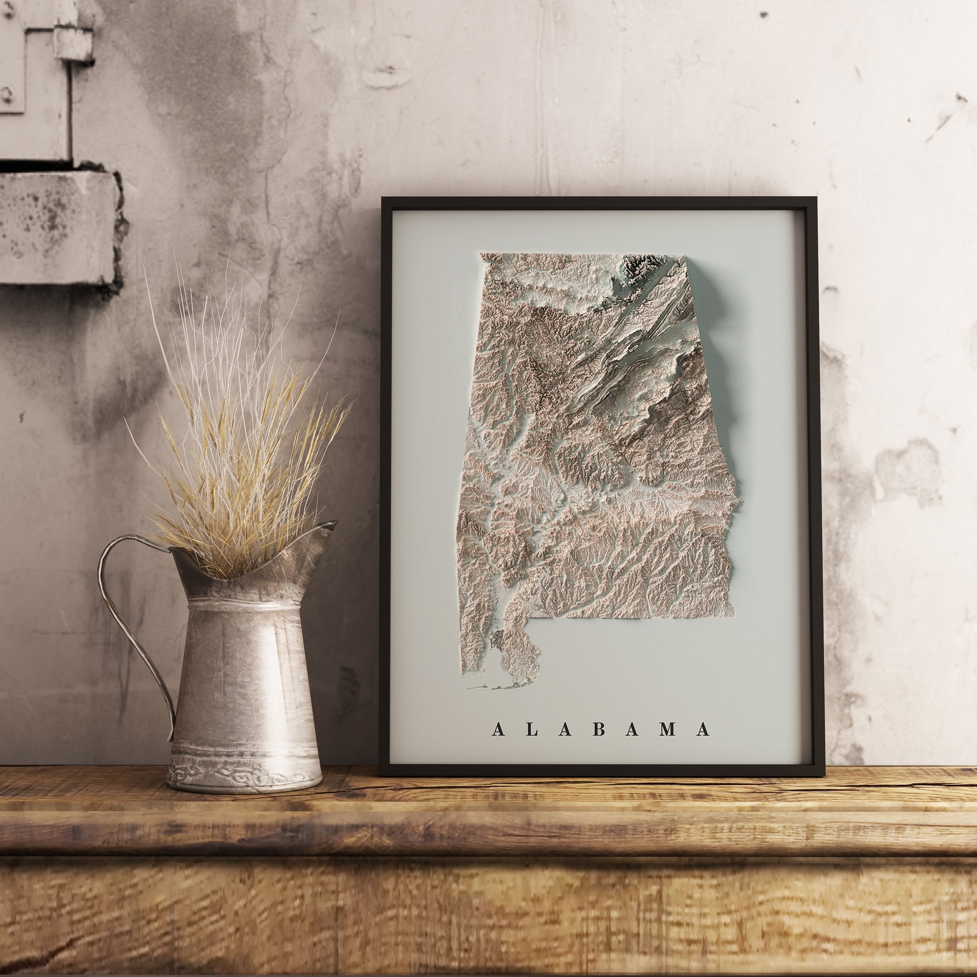 vintage shaded relief map of Alabama, USA