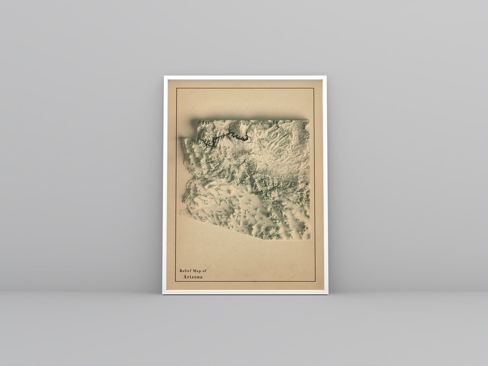 vintage shaded relief map of Arizona, USA