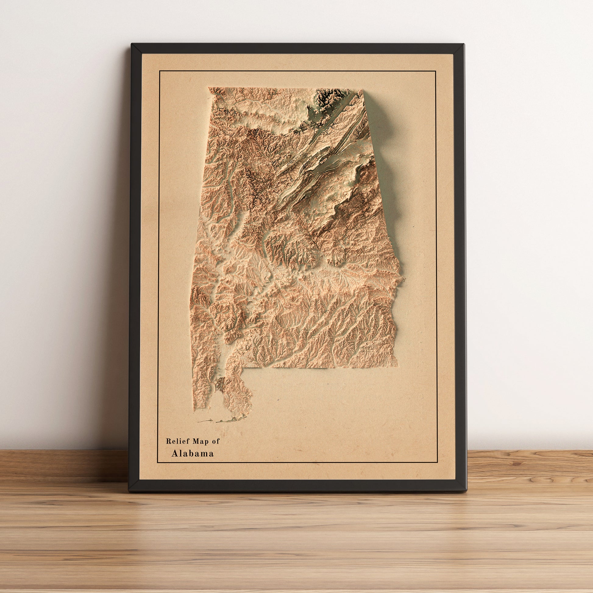 vintage shaded relief map of Alabama, USA