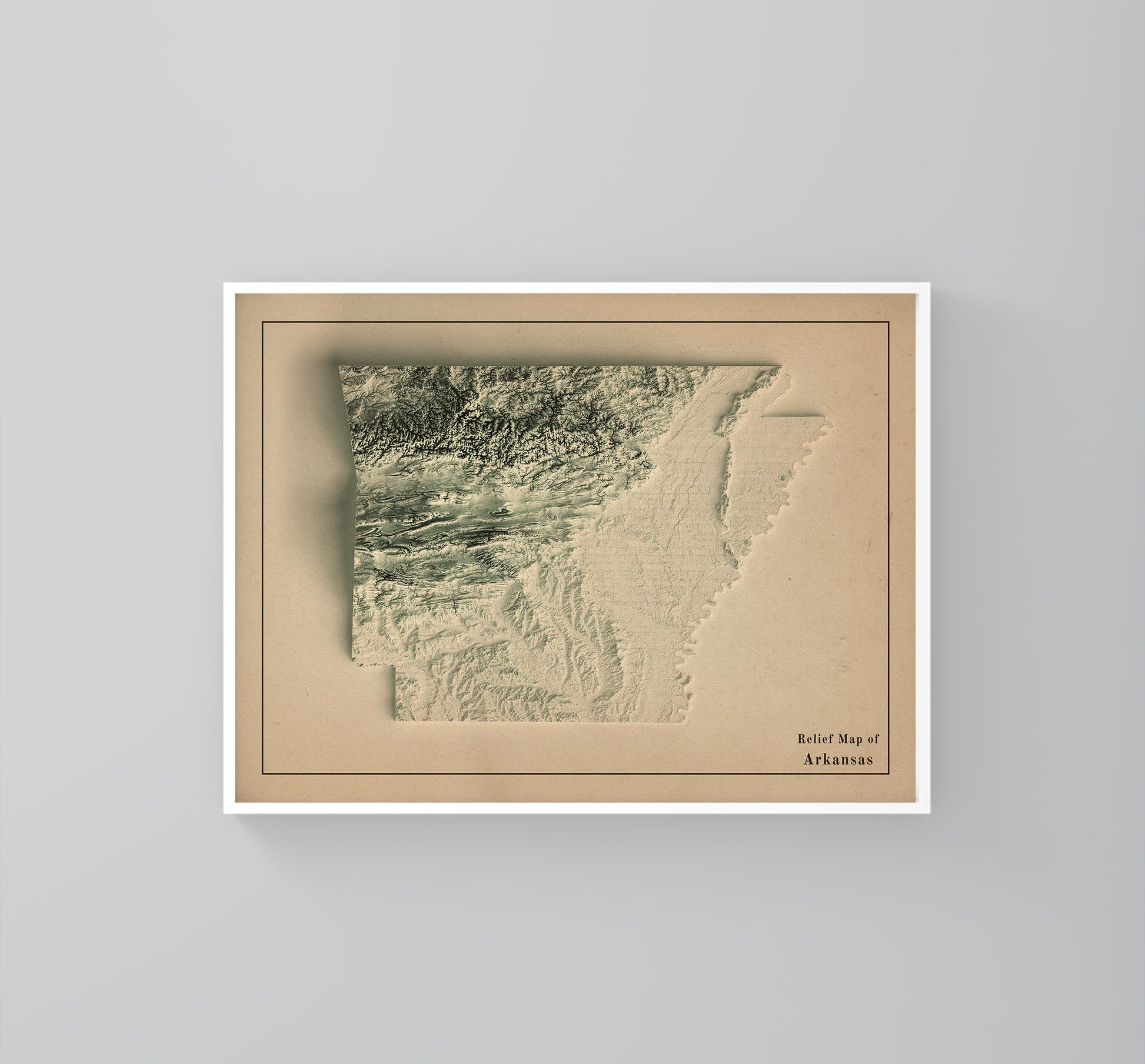 vintage shaded relief map of Arkansas, USA