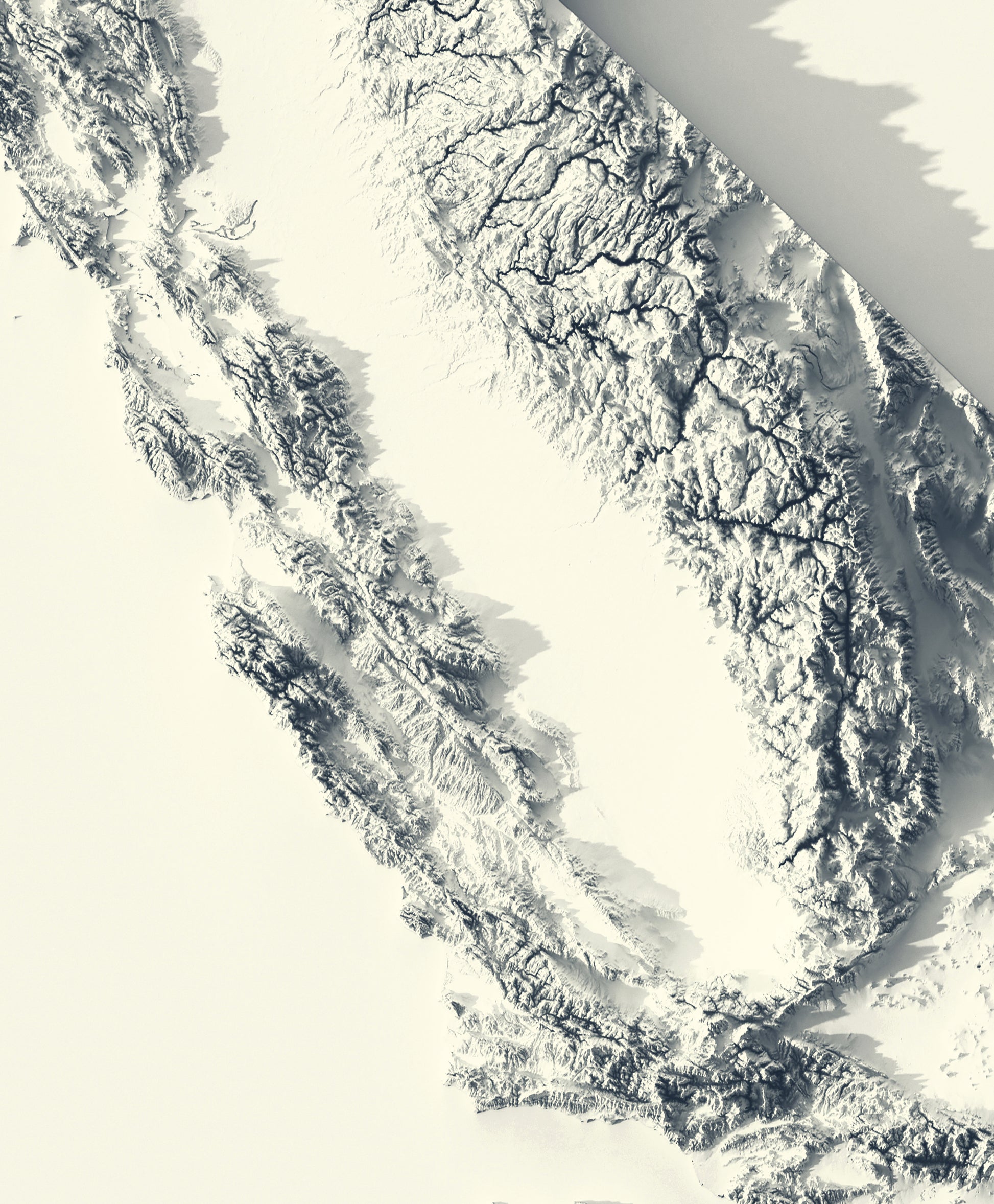 vintage shaded relief map of California, USA