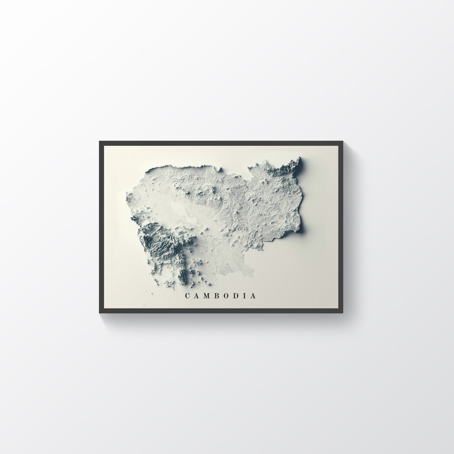 vintage shaded relief map of Cambodia