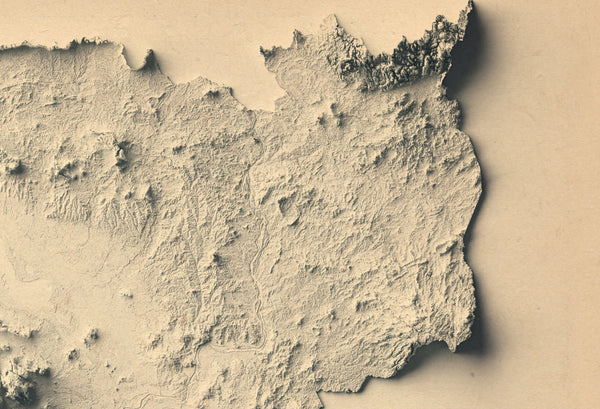 vintage shaded relief map of Cambodia