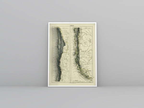 vintage shaded relief map of Chile