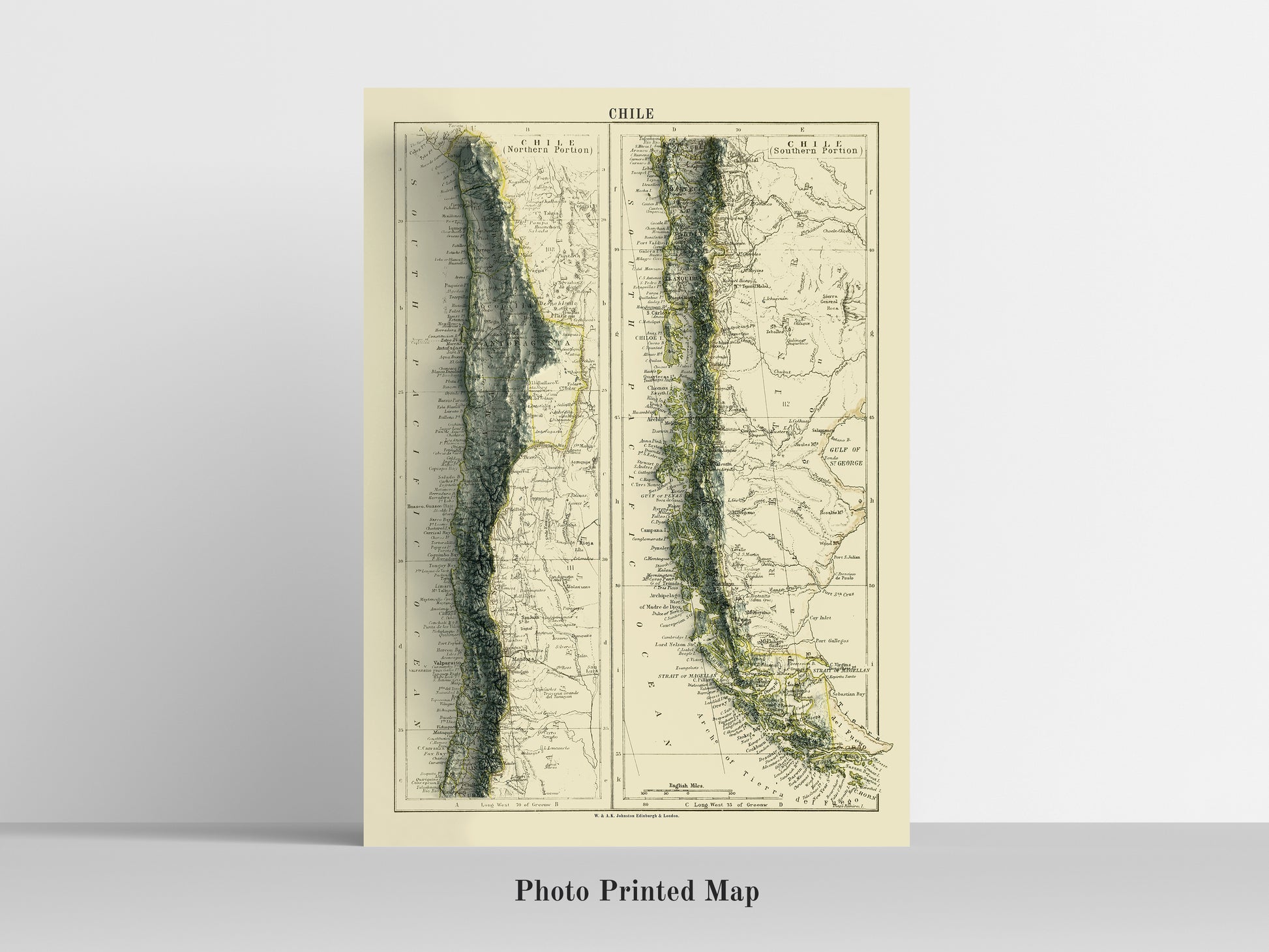 vintage shaded relief map of Chile