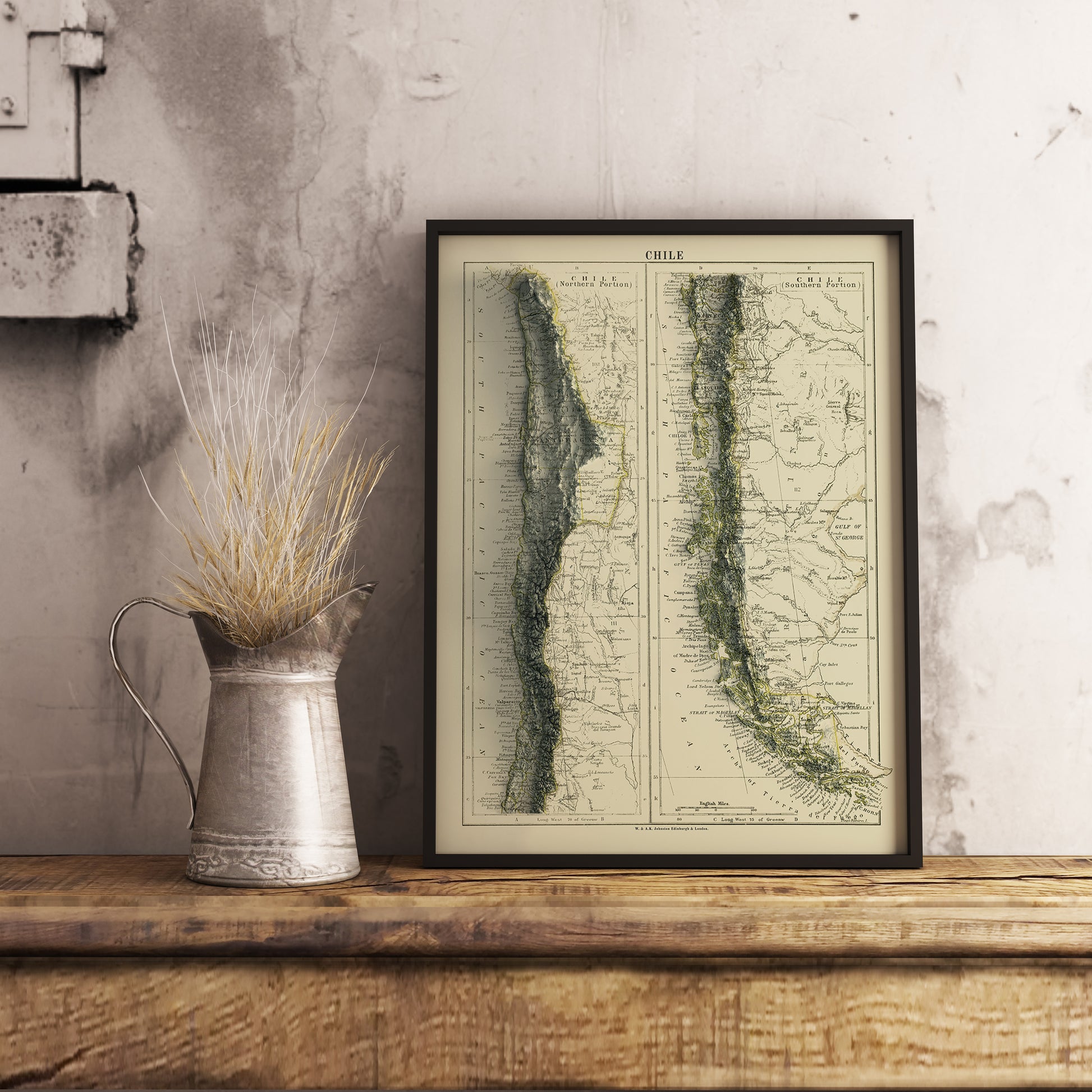 vintage shaded relief map of Chile