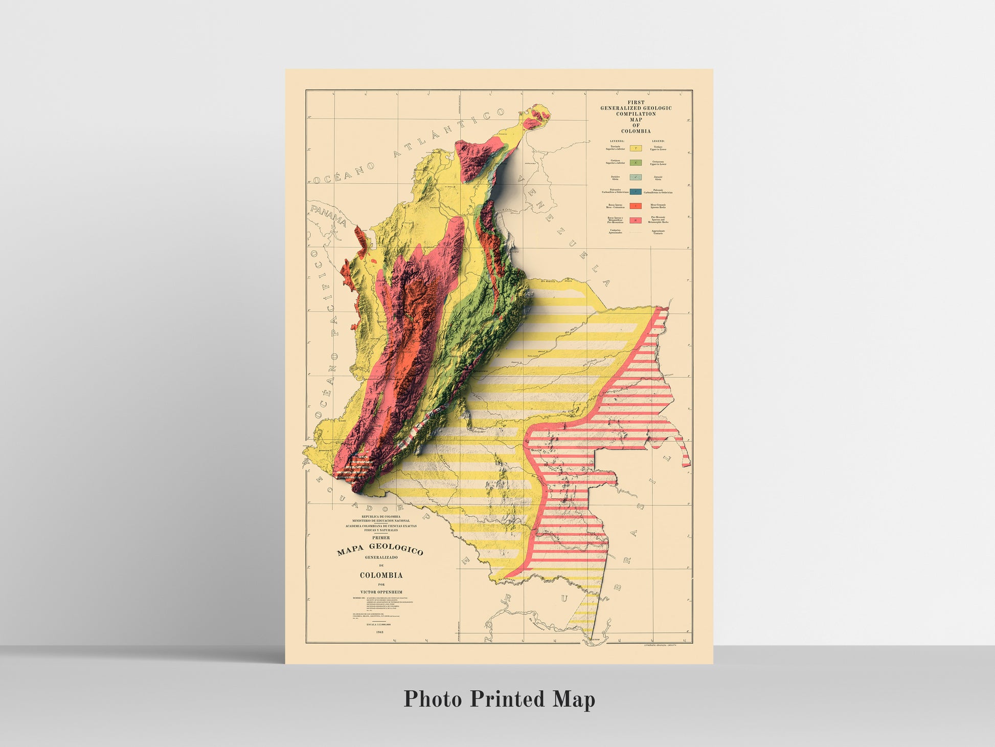 vintage shaded relief map of Colombia