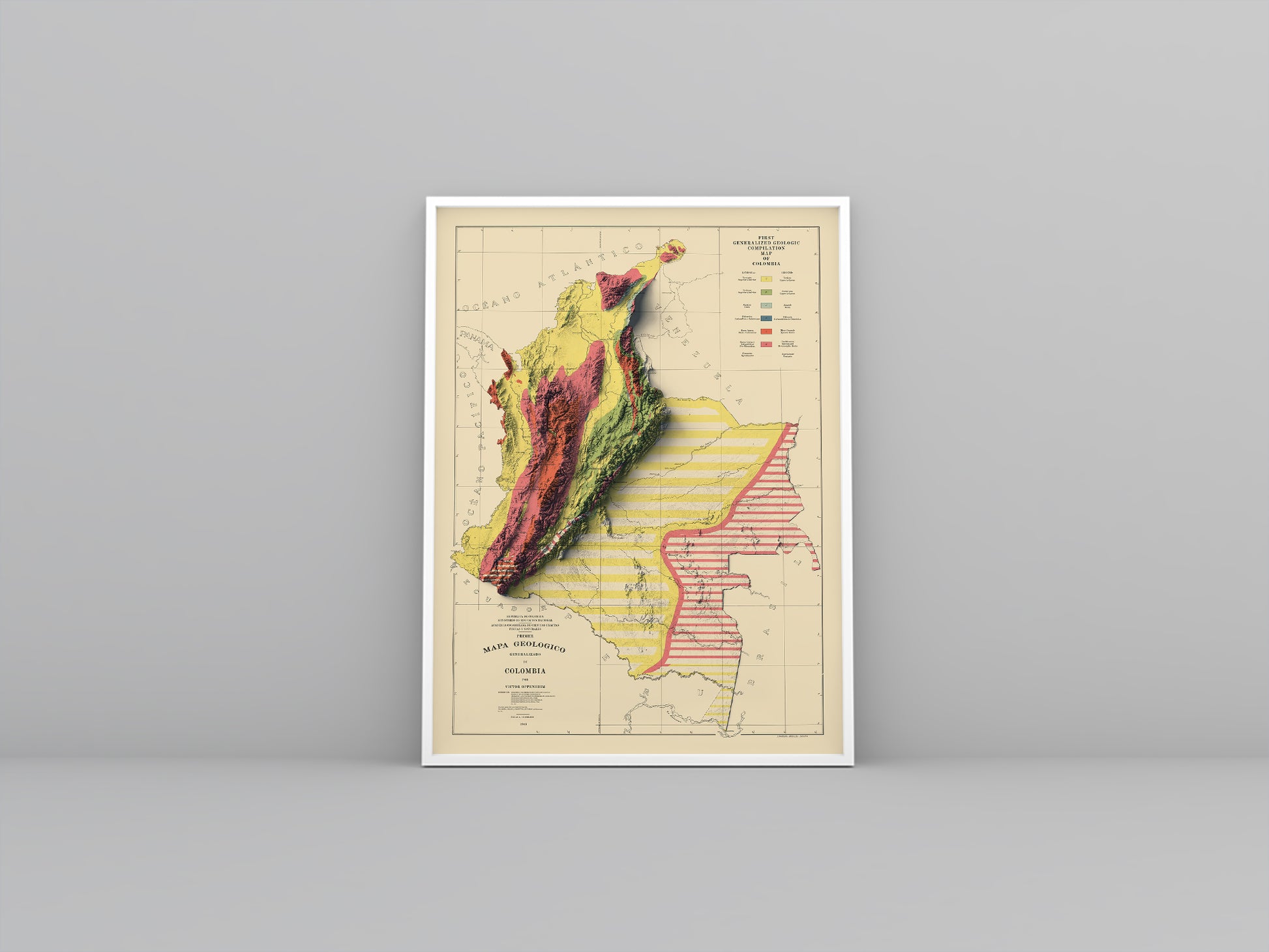 vintage shaded relief map of Colombia