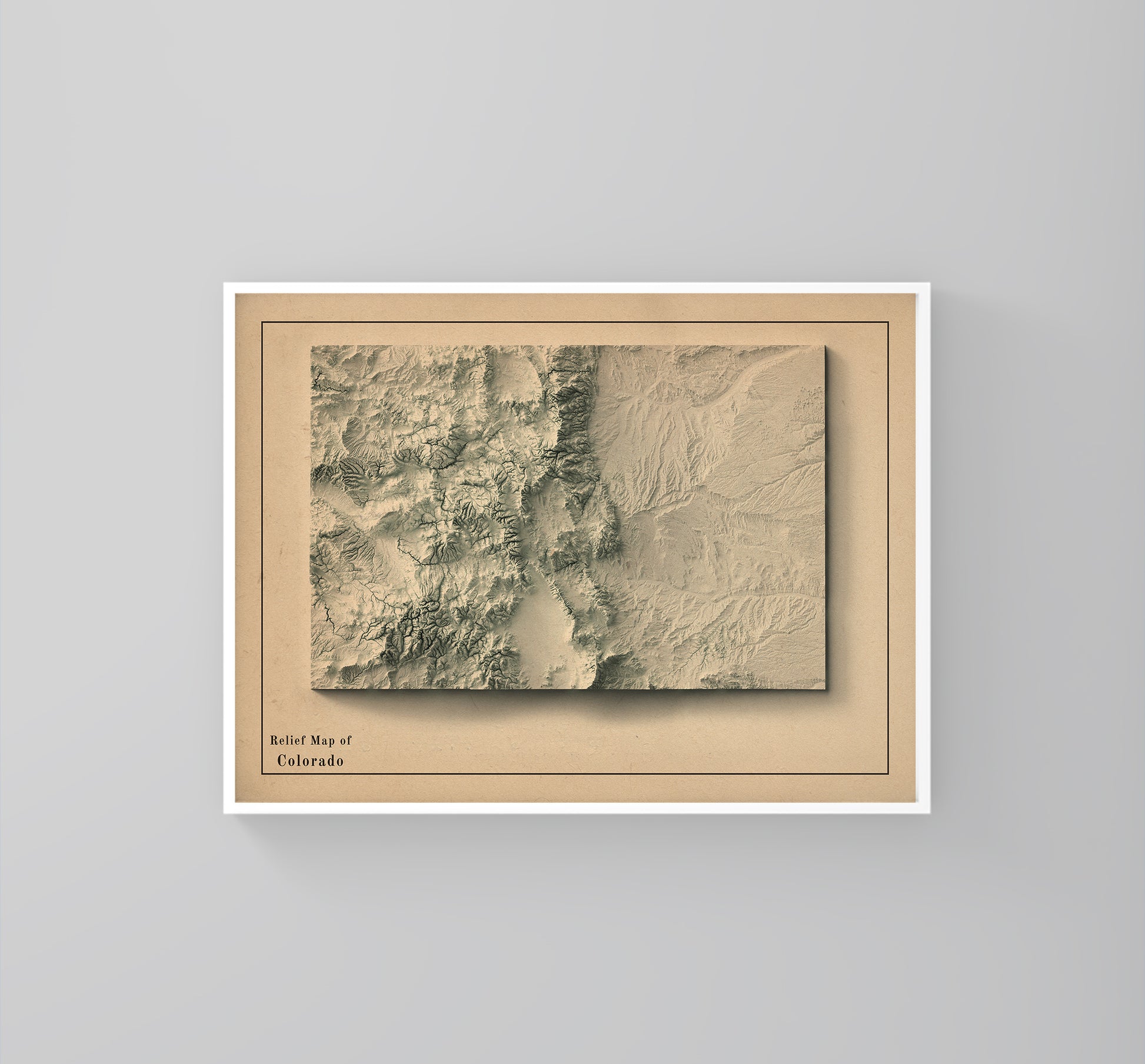 vintage shaded relief map of Colorado, USA