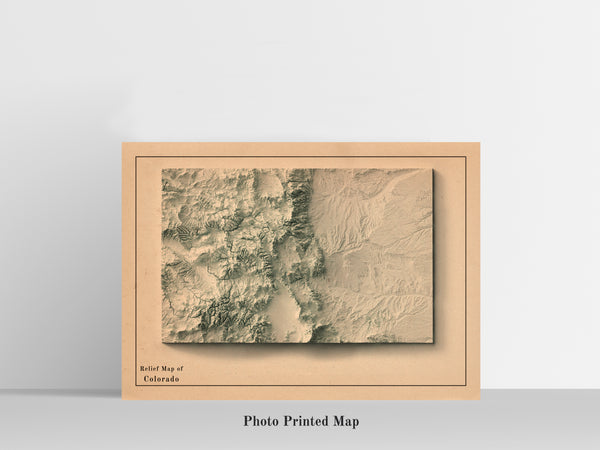 vintage shaded relief map of Colorado, USA