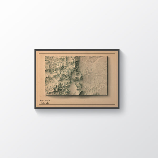 vintage shaded relief map of Colorado, USA
