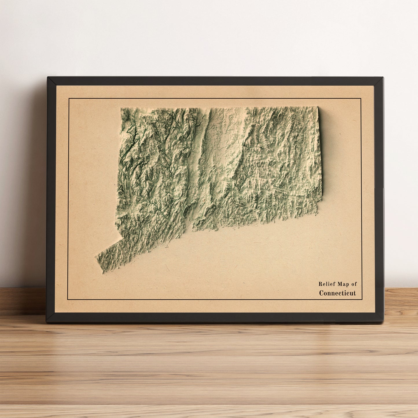 vintage shaded relief map of Connecticut, USA