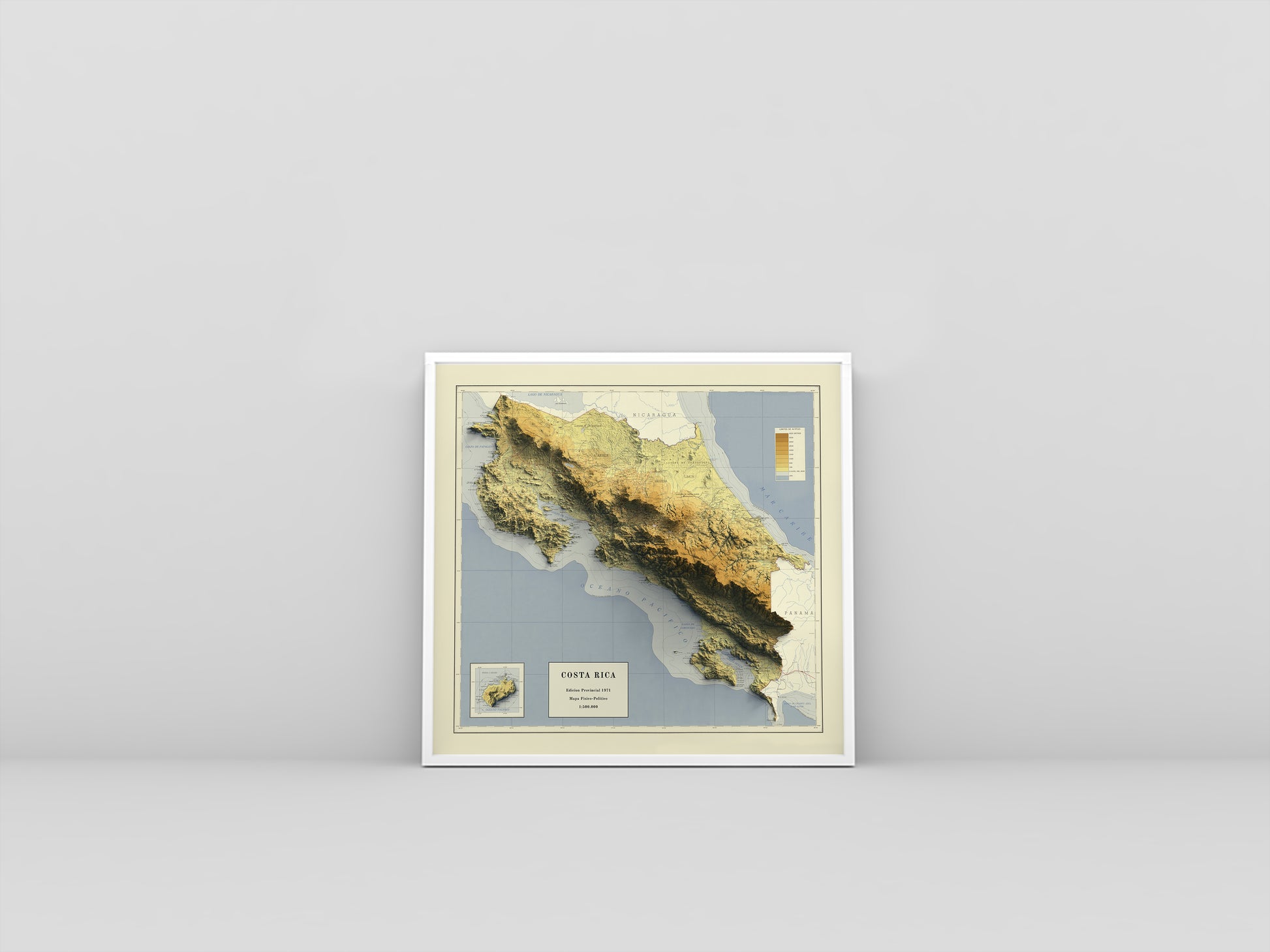 vintage shaded relief map of Costa Rica