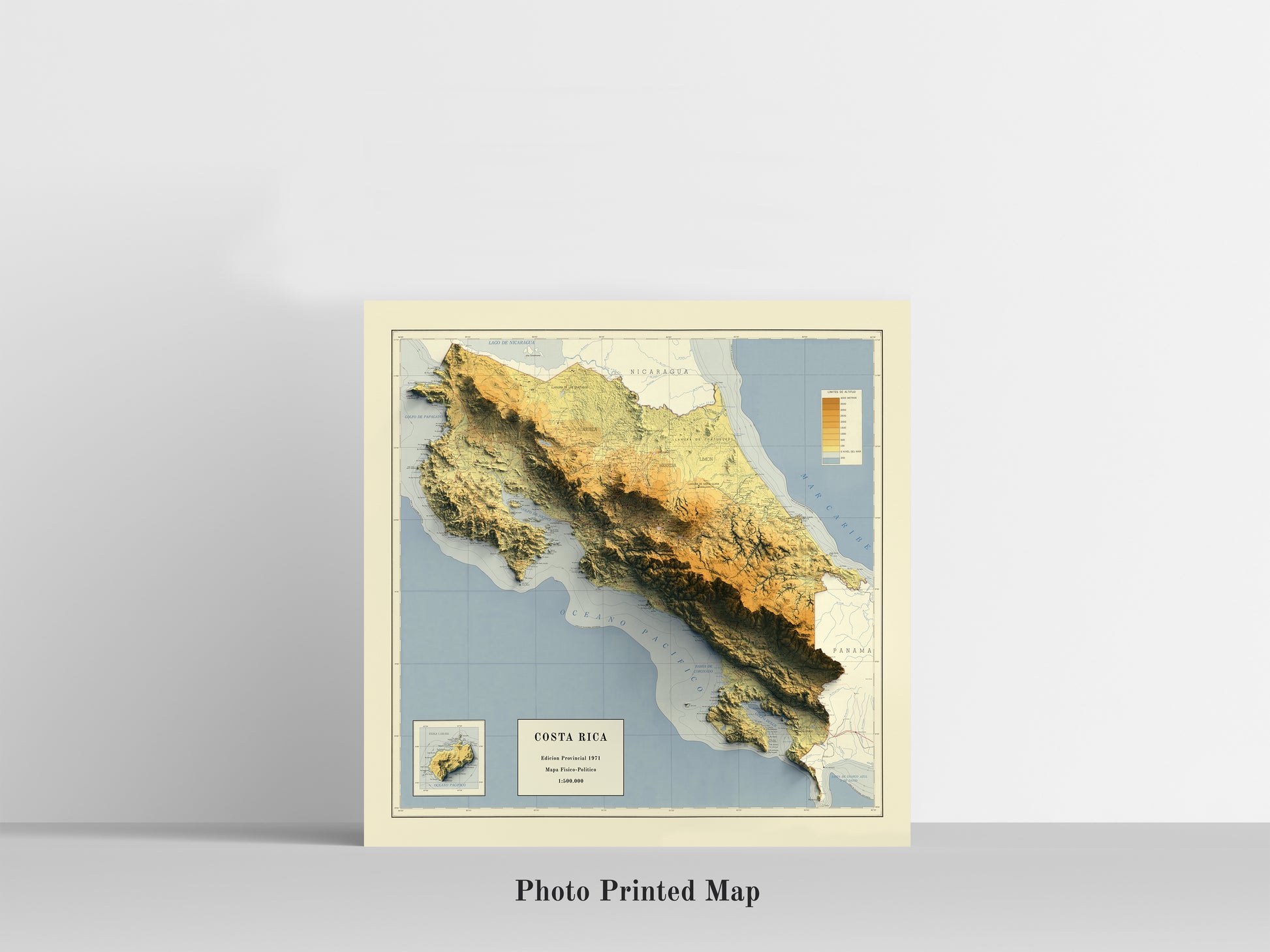 vintage shaded relief map of Costa Rica