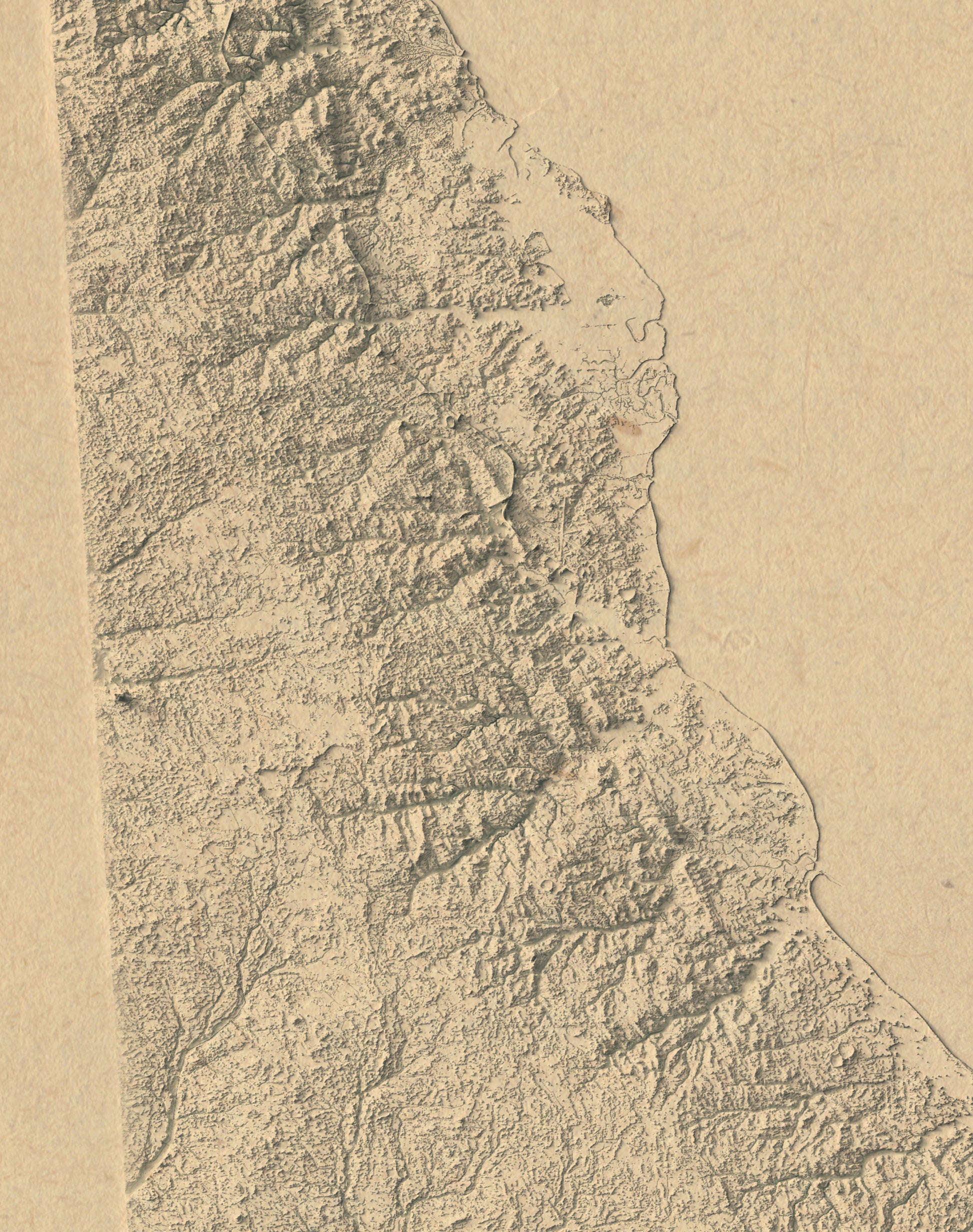 vintage shaded relief map of Delaware, USA