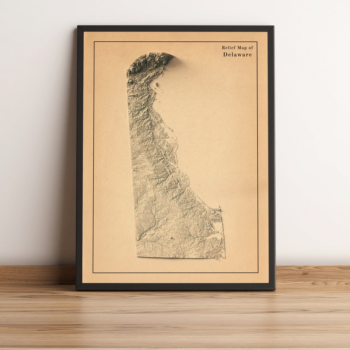 vintage shaded relief map of Delaware, USA