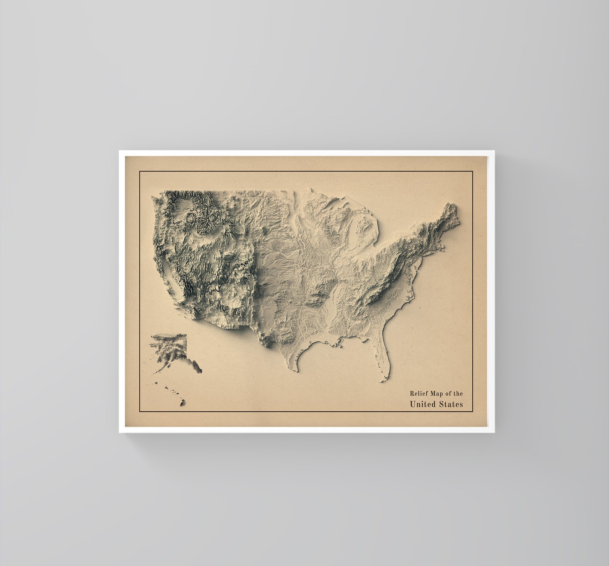 vintage shaded relief map of the United States of America