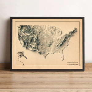 vintage shaded relief map of the United States of America