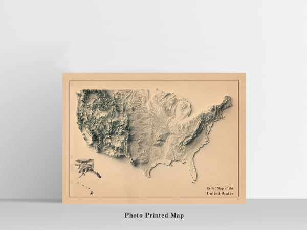 vintage shaded relief map of the United States of America